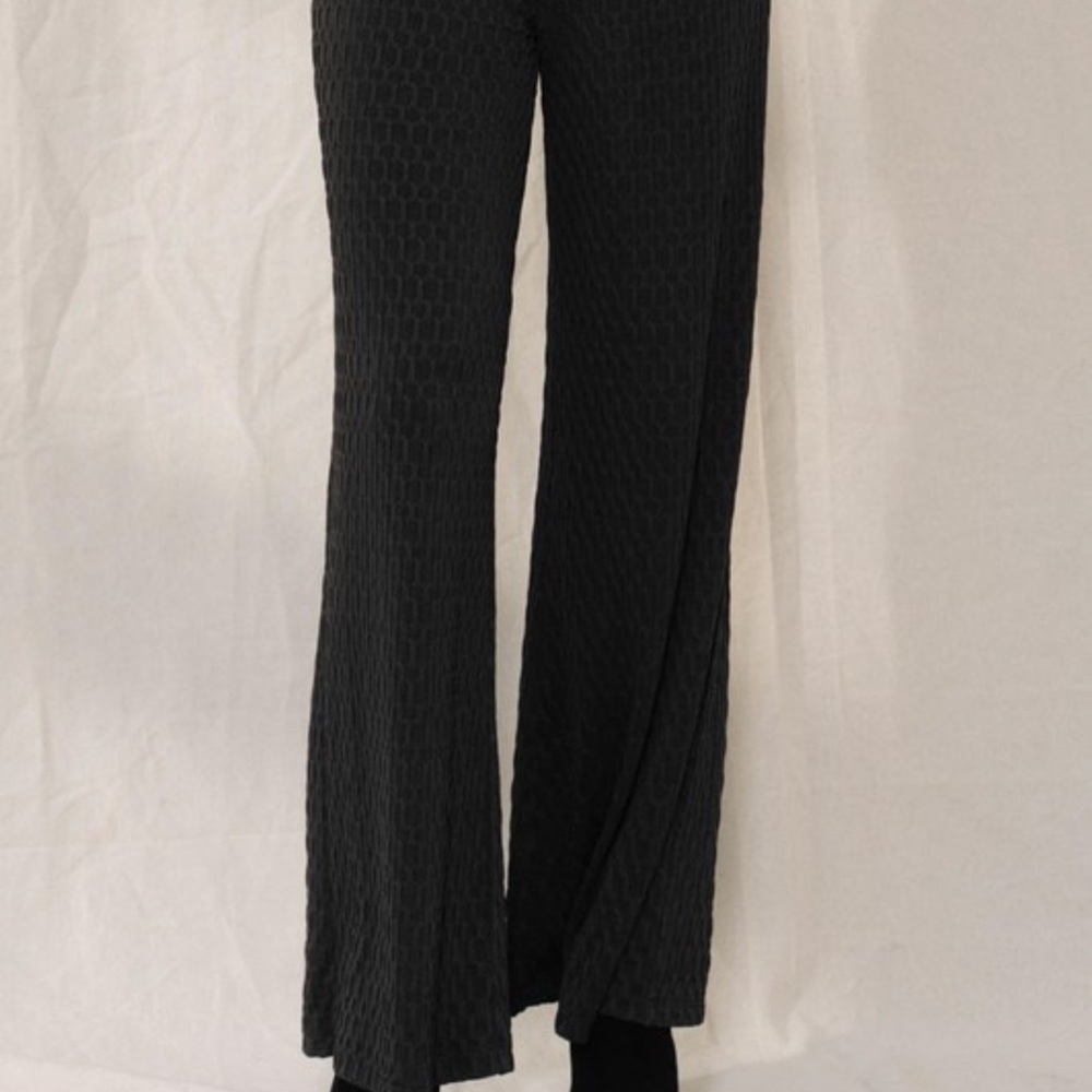 B150B🌺Perfect BLACK elastic waist straight leg pants-upscale honeycomb pattern - Picture 5 of 7